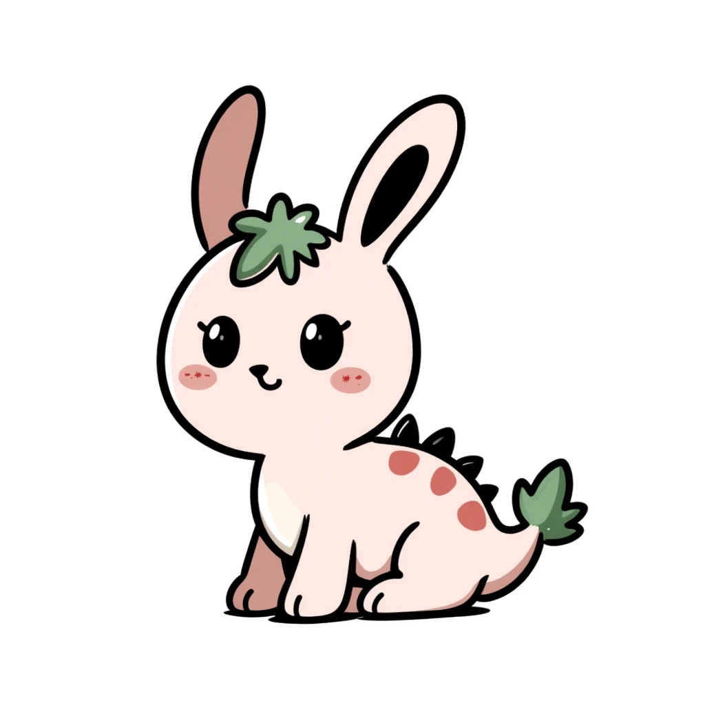 Kawaii bunny plant dragon with tiny spikes, extremely cute, giant sparkly eyes, blushing cheeks, pastel colors, small mouth, adorable expression emoji