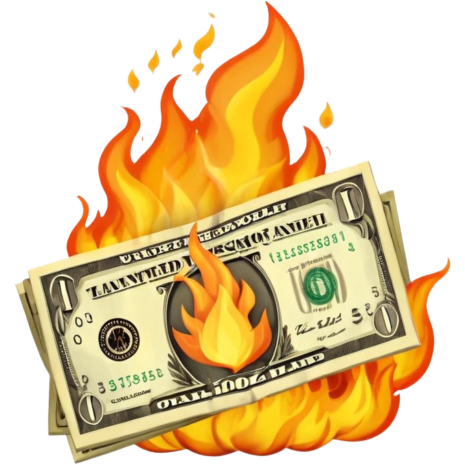 dollar bills burning, money being wasted emoji
