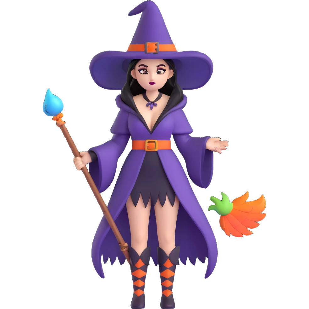 Morrigan from Dragon Age as a witch with feather outfit emoji