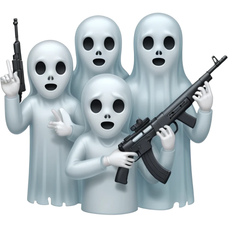 Fantasmas con un fusil moderno y haciendo haciendo en en forma de ✌️ con los dedos emoji