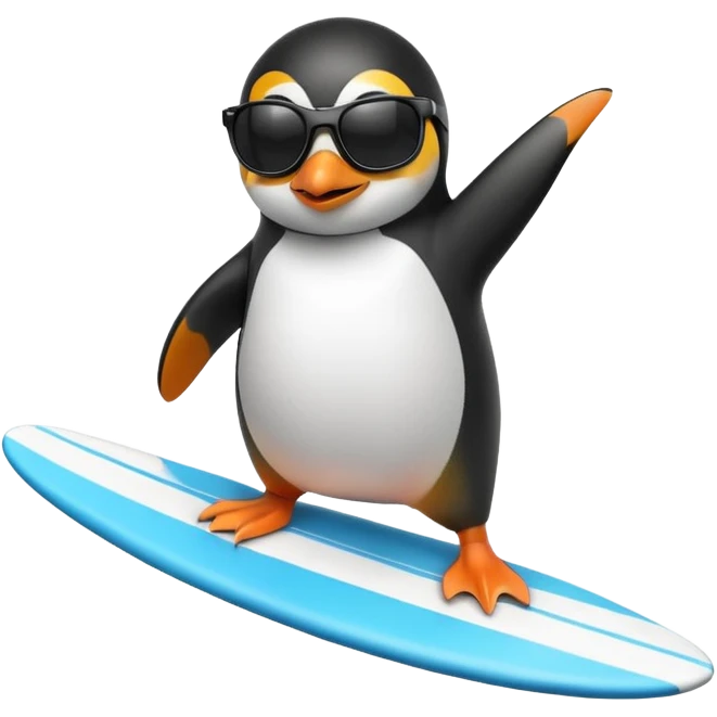 a penguin surfing with sunglasses emoji