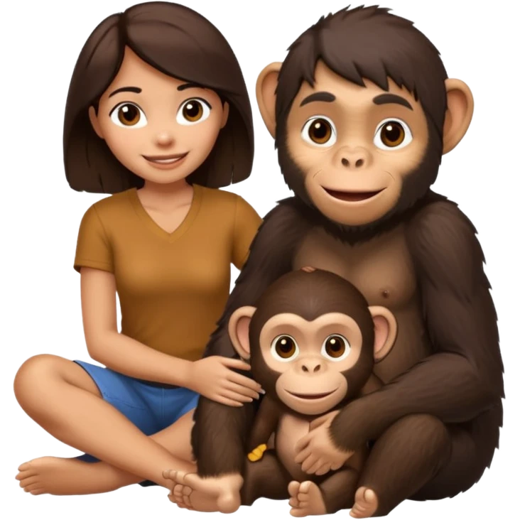 un chiomapnze sentado en el suelo al lado de una mujer emoji
