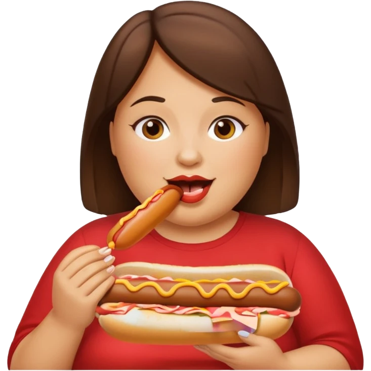 Fat brunette eating a hot dog emoji