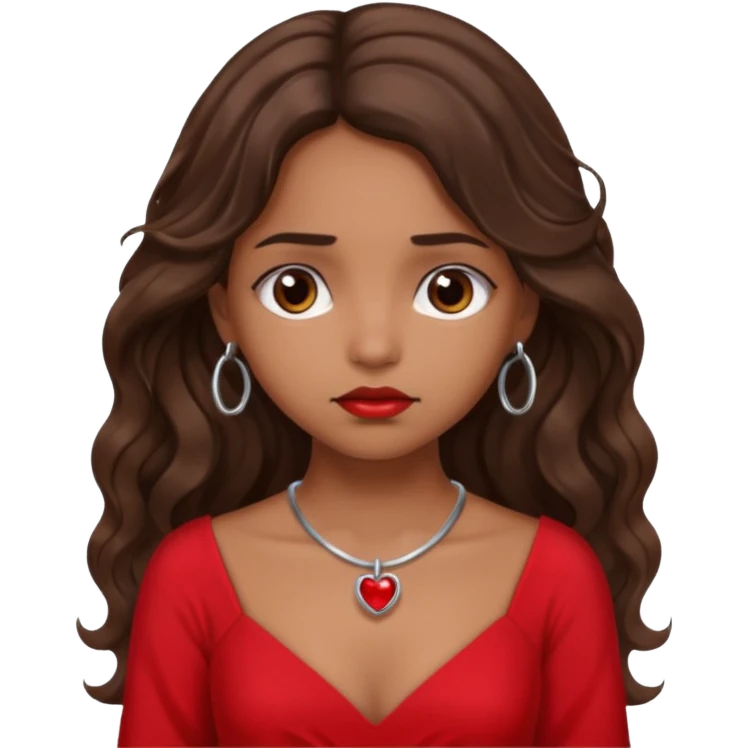 Brown girl long hair sad face red dress ring  emoji