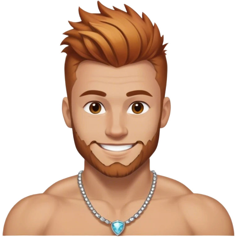 smiling muscular 28 year old man with silver jewelry, light brown hair that has and reddish blond  highlights, and a fauxhawk with trimmed beard cleaning emoji