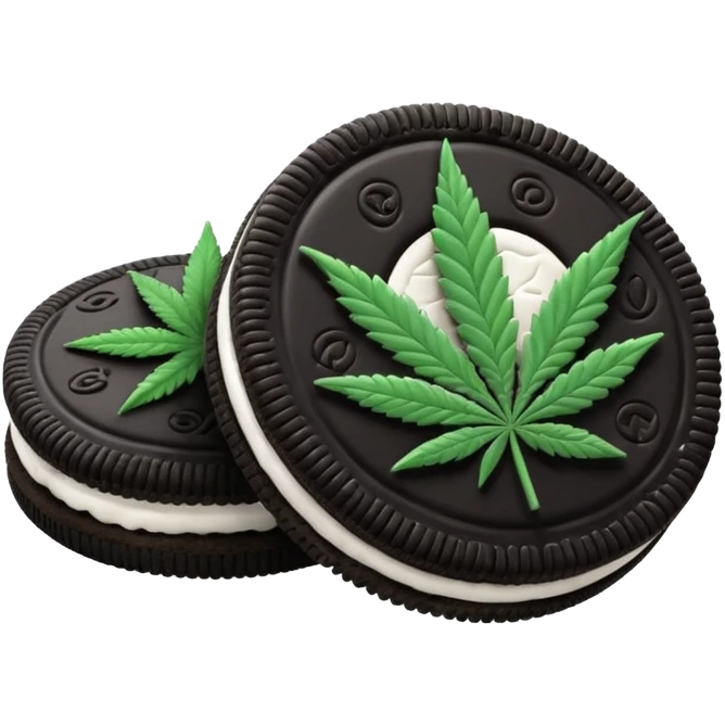 black and white oreo cookies with cannabis leaf emoji