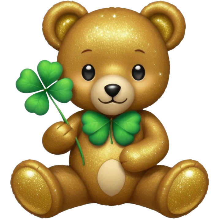 Glitter Teddy with four-leaf clover emoji