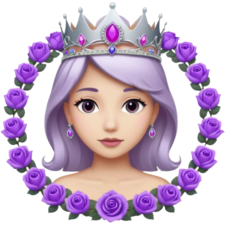 Purple shadow rose flower, silver circle plaque, silver tiara emoji