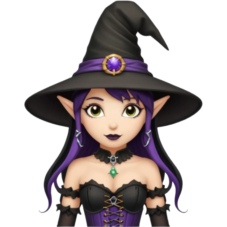 Goth and tan girl elf girl in witch hat and corset emoji