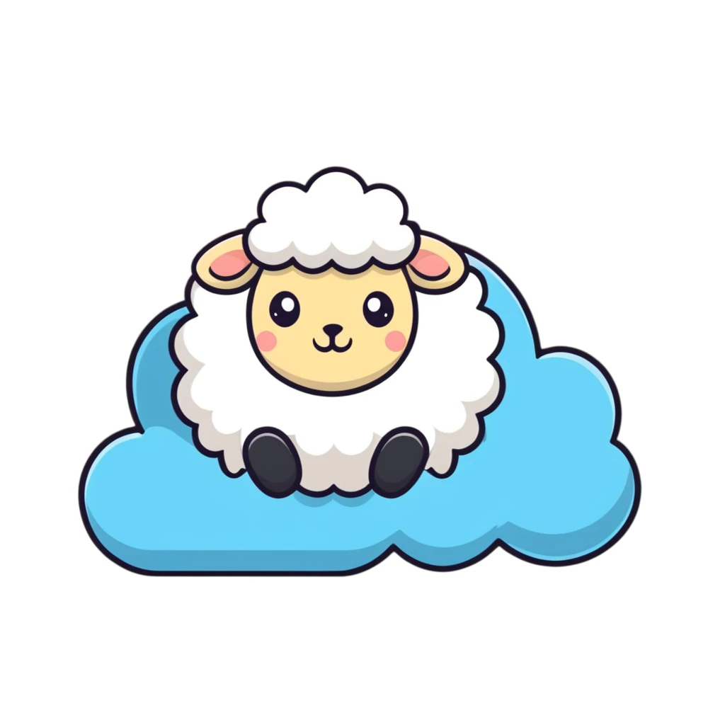 A fluffy sheep resting on a puffy white cloud in the sky emoji