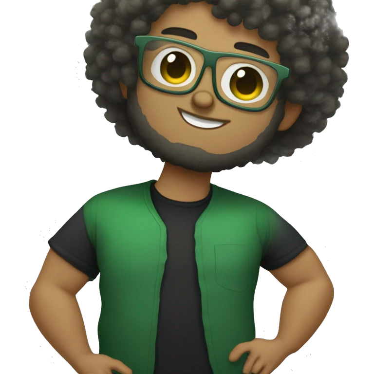 fat bearded lightskin with curly afro and glasses. give him a BLACK shirt and a little bit of freckles and give him like a green  aura emoji