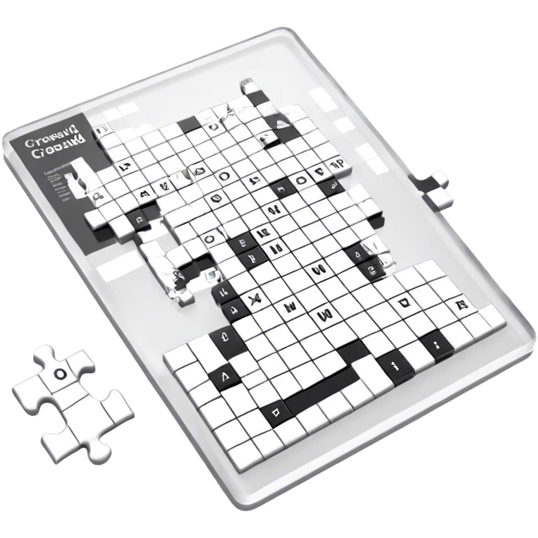 A photorealistic icon with a crossword magazine, a 3D puzzle and a partially completed puzzle on a table. Bright, detailed design with realistic lighting. Transparent background, clearly symbolizing puzzles and brain games. emoji