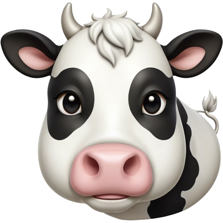 Cinematic Noble Black and White Cow Portrait Emoji, Poised and regal, with a large, sturdy build and a striking, well-groomed coat of pure black accented by crisp white patches, deep-set soulful brown eyes, Simplified yet sharp and sophisticated features, highly detailed, glowing with a soft, dignified glow, high shine, intelligent and calm, stylized with an air of modern elegance, focused and attentive, soft glowing outline, capturing the essence of a watchful and confident bovine guardian, so majestic it feels as though it could stride out of the screen with effortless authority! emoji