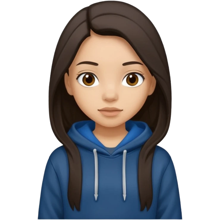 Can you make a girl with dark brown eyes with dark brown hair straight long hair with fully body with a black hoodie and blue baggy jeans emoji