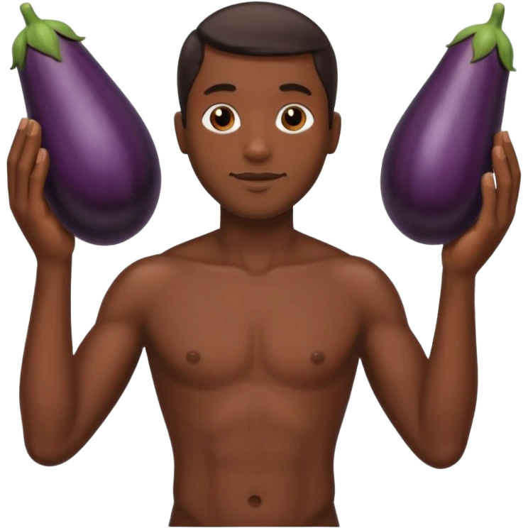 Black naked guy with long black eggplant emoji