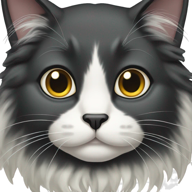black cat domestic long-haired with white on the mouth emoji