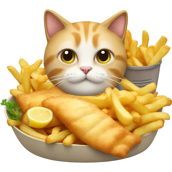 A cat with fish and chips emoji