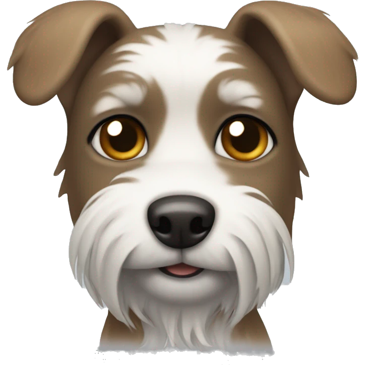 Small wire hair dog with gray brown face and ears, white mouth, and white body emoji