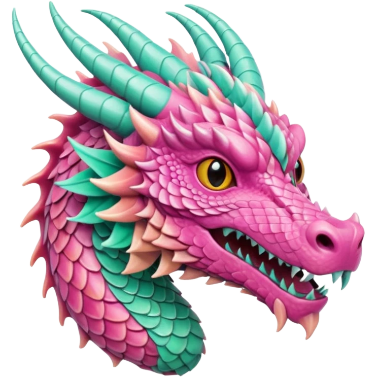 pink and mint dragon head, warm colours  emoji
