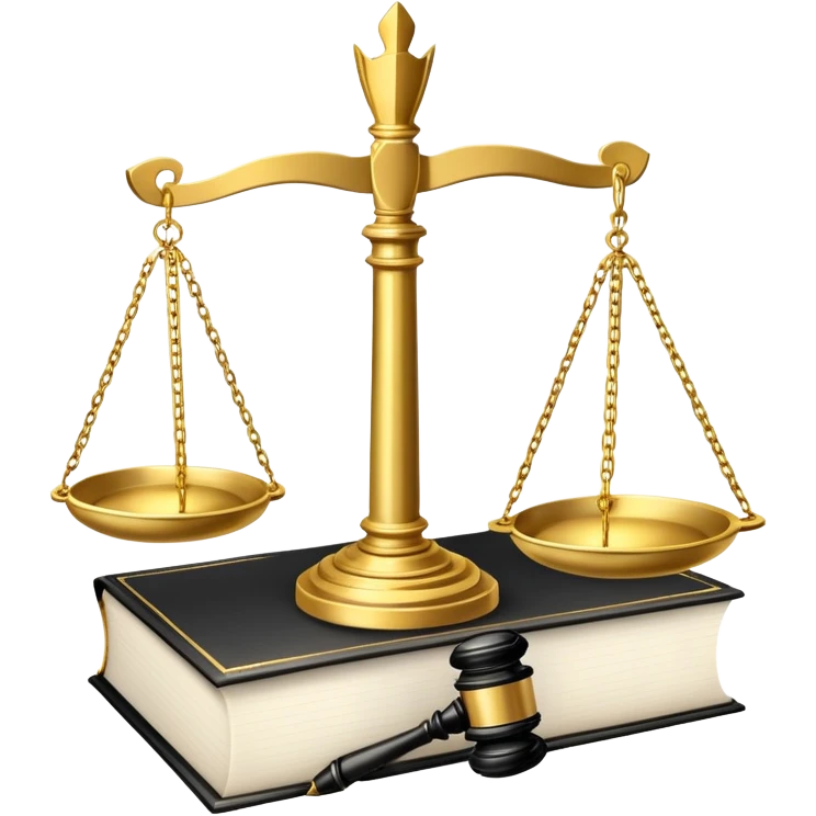 An icon featuring scales of justice, a gavel, and a legal book, symbolizing the study of law. The design includes courthouse pillars in the background, representing authority and legal systems. Transparent background highlights the principles of justice, order, and legal education. emoji