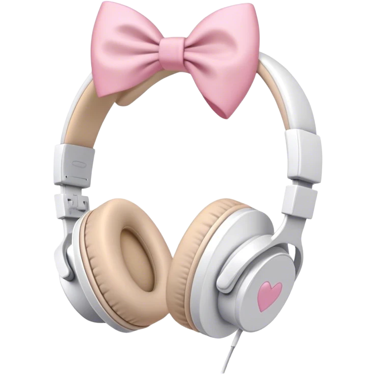 White aesthetic headphones with pink bow emoji