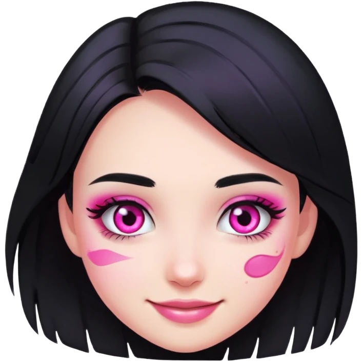 smiling girl with black hair and pink eye makeup smudged, no glitter emoji