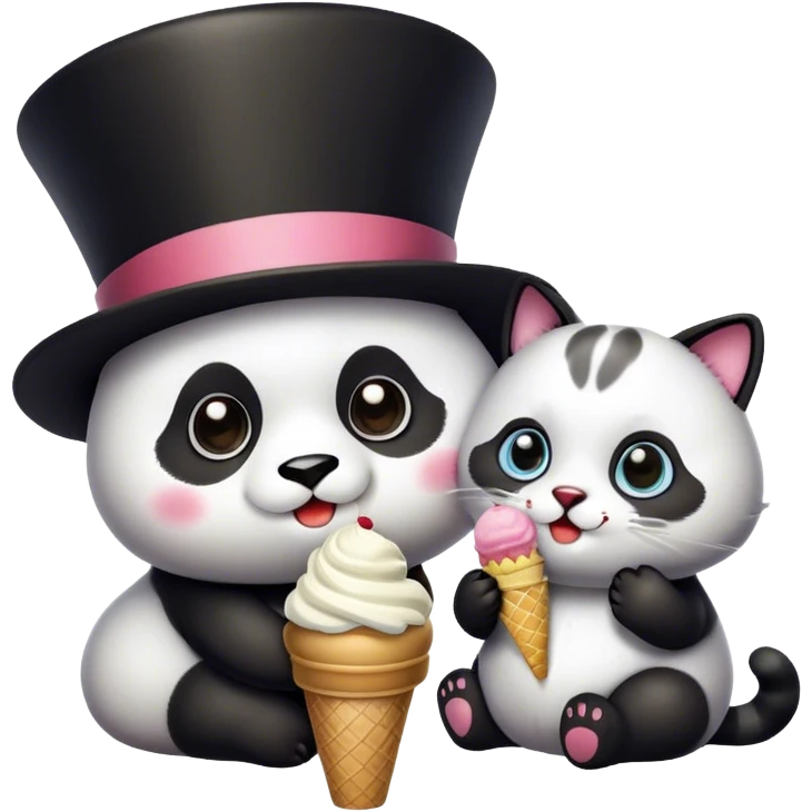 Panda eating ice cream + Cat with tophat emoji