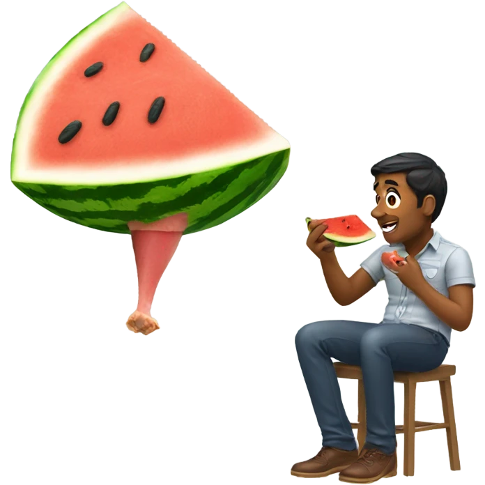 emoji of a india man eating a watermelon and chicken leg emoji