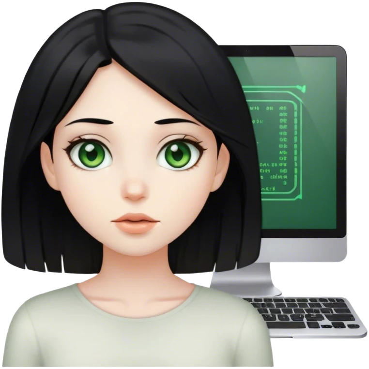 girl with balck hair and brownis-greenis eyes programming emoji