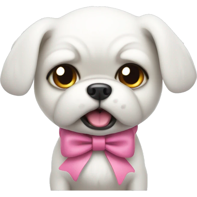 Small White very angry Dog with pink bow emoji