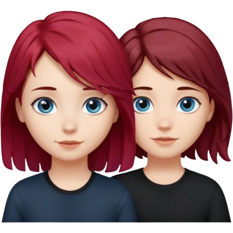 A half blue wavy haired blue eyed and black shirt girl and her straight a litte bit dark red haired dark brown eyed girl bestie emoji
