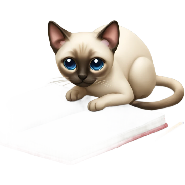 Cute Siamese cat taking notes with a pencil on a notebook emoji