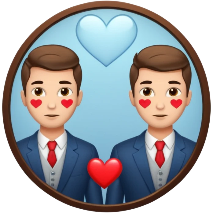 Narcissist fully dressed man with hearts instead of eyes looking in a mirror and admiring his reflection  emoji