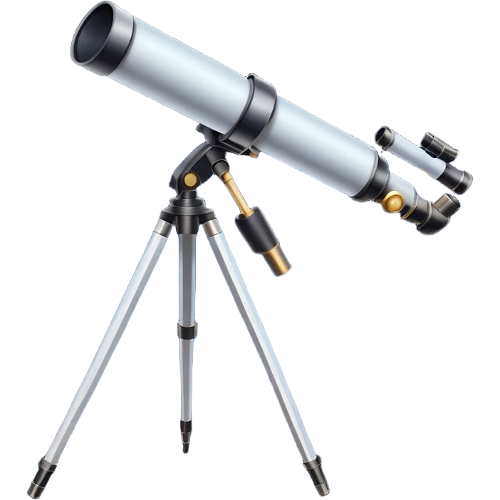 An icon featuring a telescope, stars, and a planet, symbolizing astronomy. The design includes a crescent moon, distant galaxies, and constellations, representing the study of space and celestial bodies. Transparent background highlights the exploration of the universe and cosmic phenomena. emoji