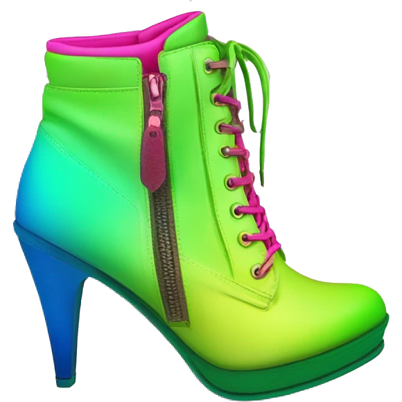 Realistic isolated top view pair of lime green,hot pink ,blue and green ombre high heel ankle bootie boots.  emoji