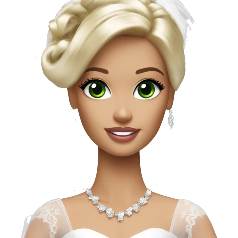 Barbie bride black hair green eyes emoji