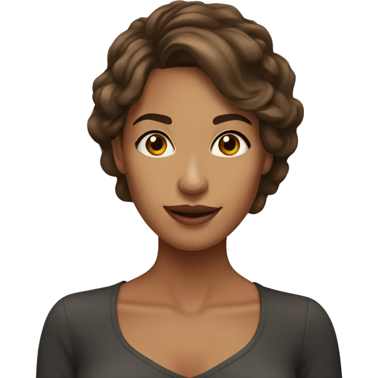 Beautiful woman with tan skin brown hair, brown eyes sticking her tongue out emoji