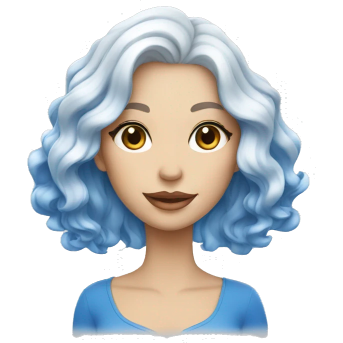 beauty woman, white hair with blue waves emoji