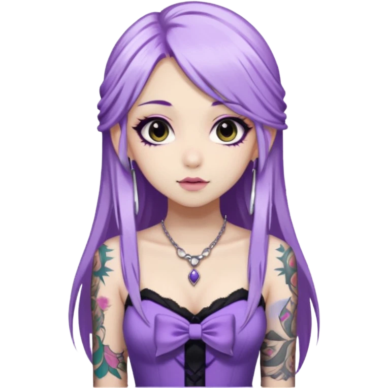 hime gyaru girl, long straight white and purple hair, tattoos, dark makeup,  emoji