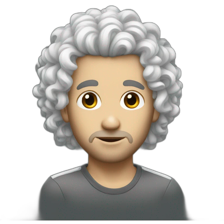 White man with curly black rockstar hair emoji