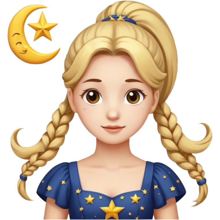 ponytailed girl, sun, moon, star emoji