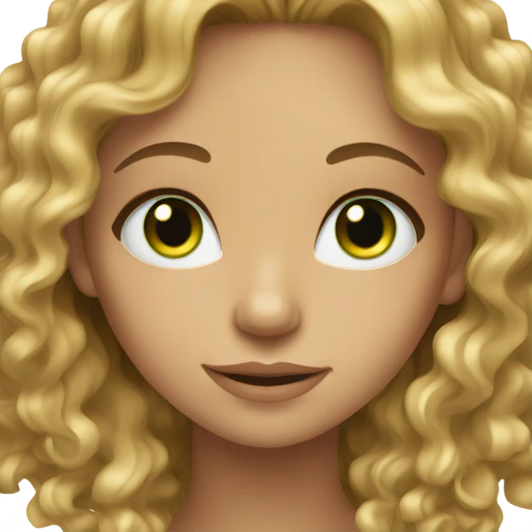 girl with long blond and brown curly hair with green eyes emoji