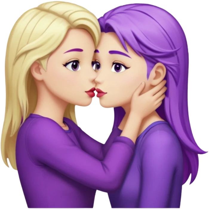 A blonde girl kissing a purple haired girl emoji