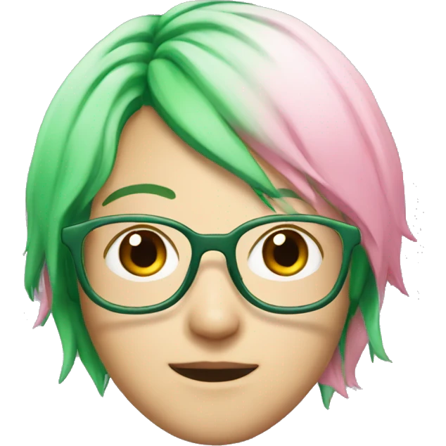 pink hair, Japanese, green glasses, white, PINK HAIR  emoji