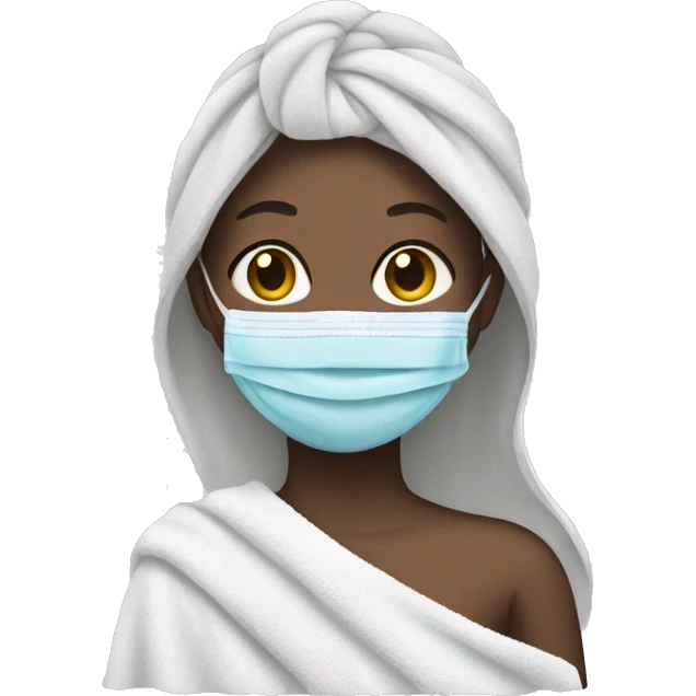 Girl wearing face mask and towel emoji