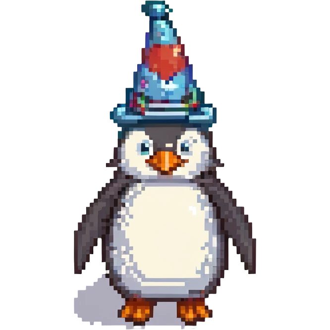 penguin wizard with a pointy hat emoji