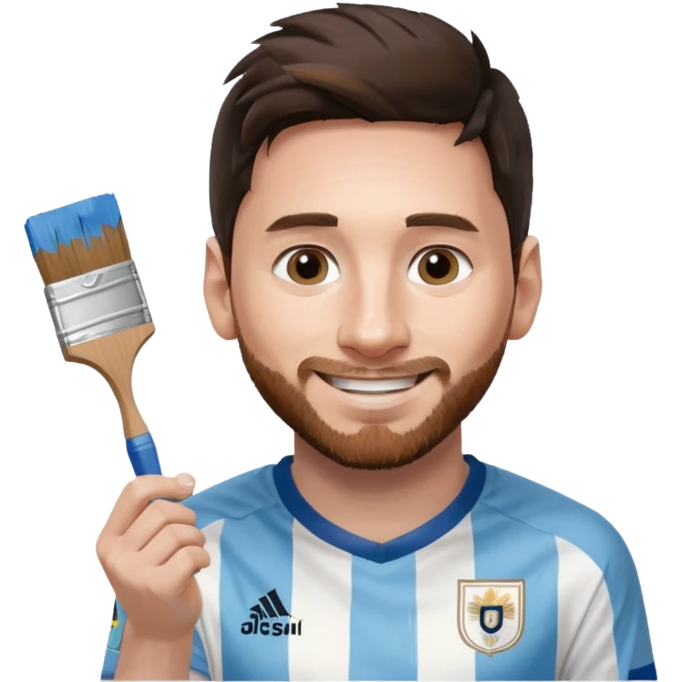 create an emoji of Lionel Messi smiling in an Argentina shirt holding a paintbrush emoji