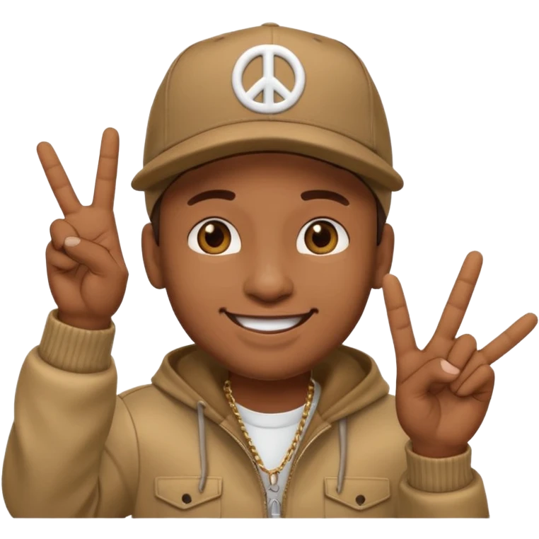rapper emoji throwing up peace sign, wearing a cap emoji