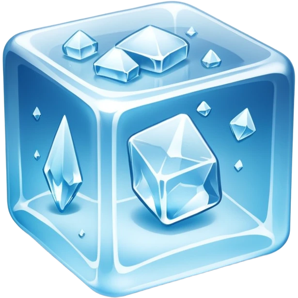 ice cube object icon, crystal clear ice, glossy, small frost details, 3D cartoon, soft shadow, mobile game icon style, centered, clean background, no text, no watermark emoji