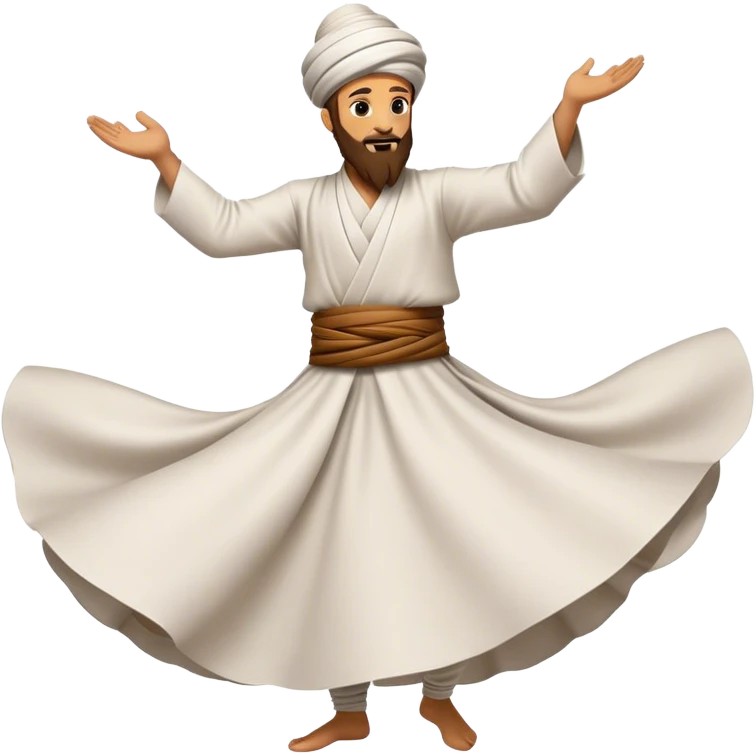 Cinematic Realistic Whirling Dervish Pop Culture Emoji, showcasing a mystical portrayal of traditional Sufi dance rendered with fluid textures and dynamic, spiritual lighting. emoji